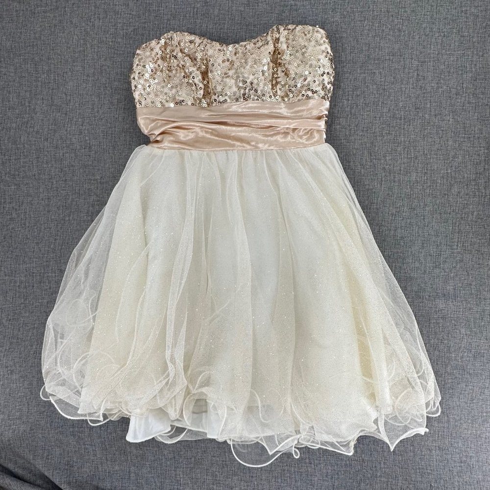 Speechless Sequin Mini‎ Dress Formal Party Cream & Gold Glitter 7 (Juniors)